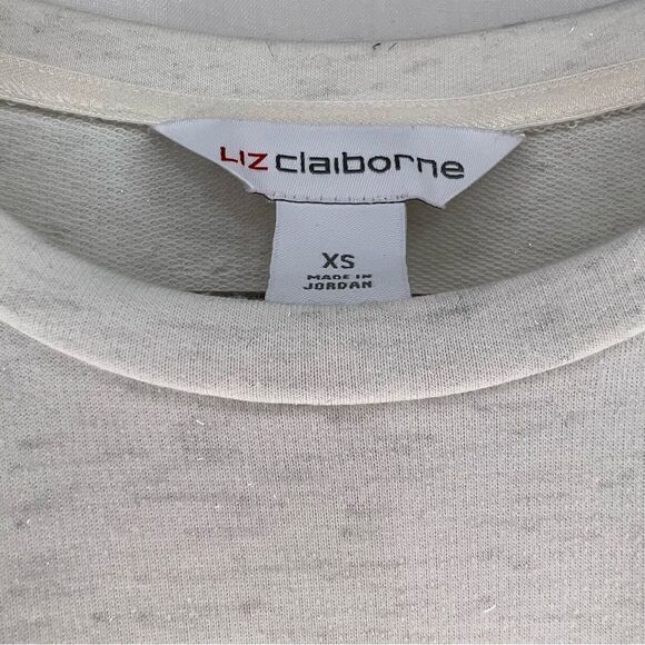 Liz Claiborne Puff Sleeve Sweatshirt Womens XS Heather Gray Rhinestone Button - Picture 5 of 7